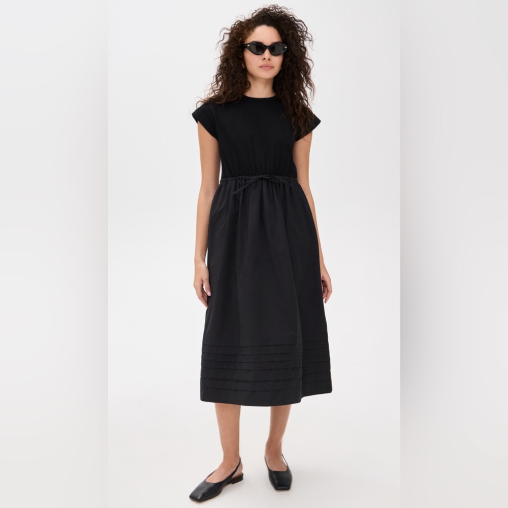 La Ligne Black Midi Dress with Pleated Hem